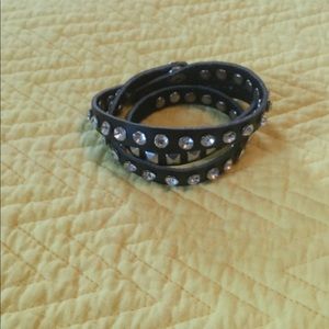 Black Leather Studded Wrap Bracelet